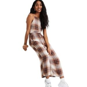 AMERICAN Eagle Brown plaid jumpsuit Size small spaghetti strap flowey